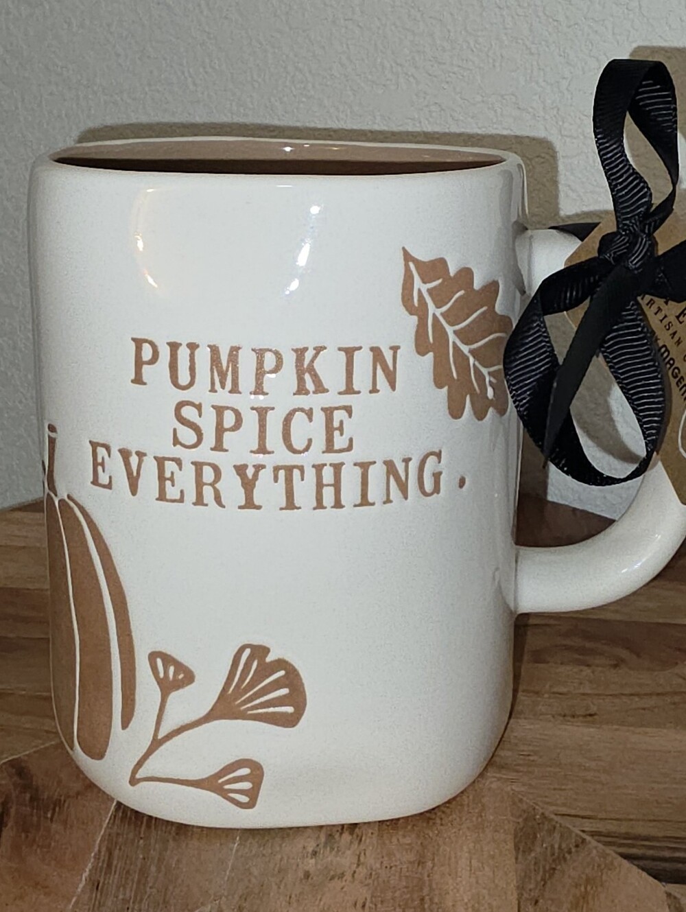 Rae Dunn Artisan Collection,  Pumpkin Spice Everything Mug  White & Brown, 16 Oz